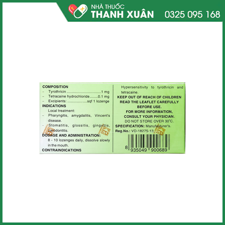 Tyrotab viên ngậm sát khuẩn, điều trị viêm họng