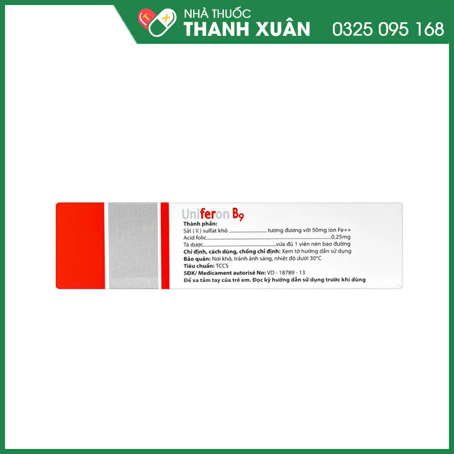 Uniferon B9 thuốc điều trị thiếu máu do thiếu sắt và acid folic