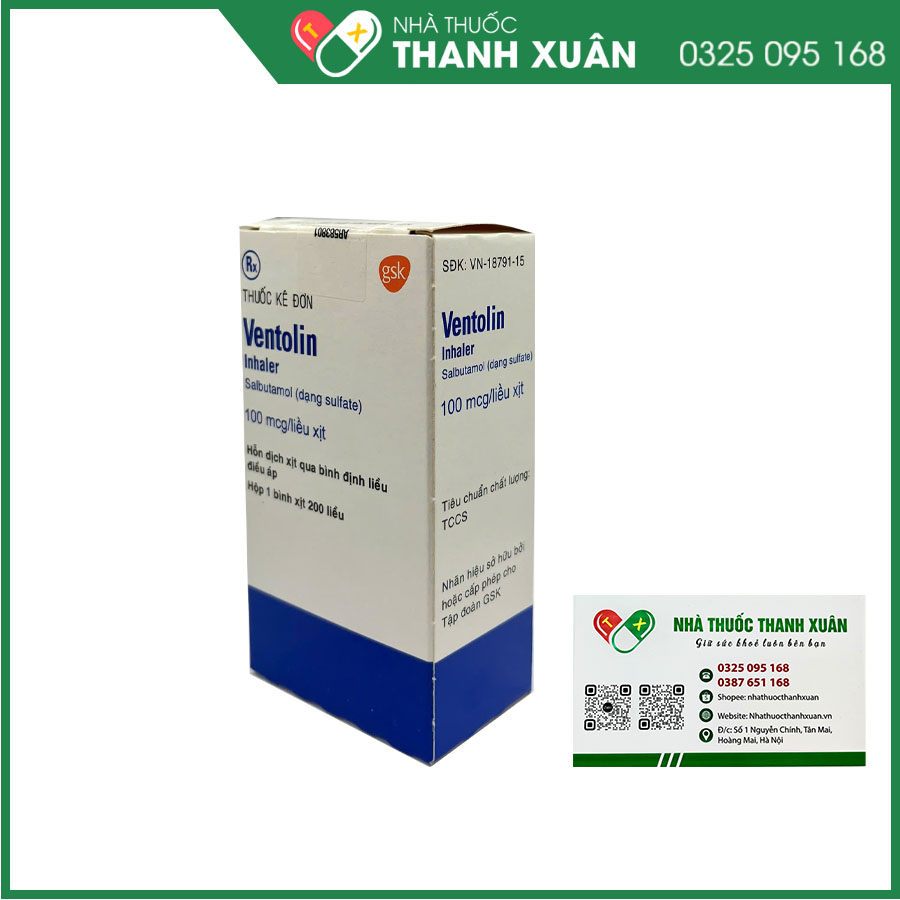 Ventolin Inhaler 100mcg/liều xịt điều trị co thắt phế quản cấp và mãn tính