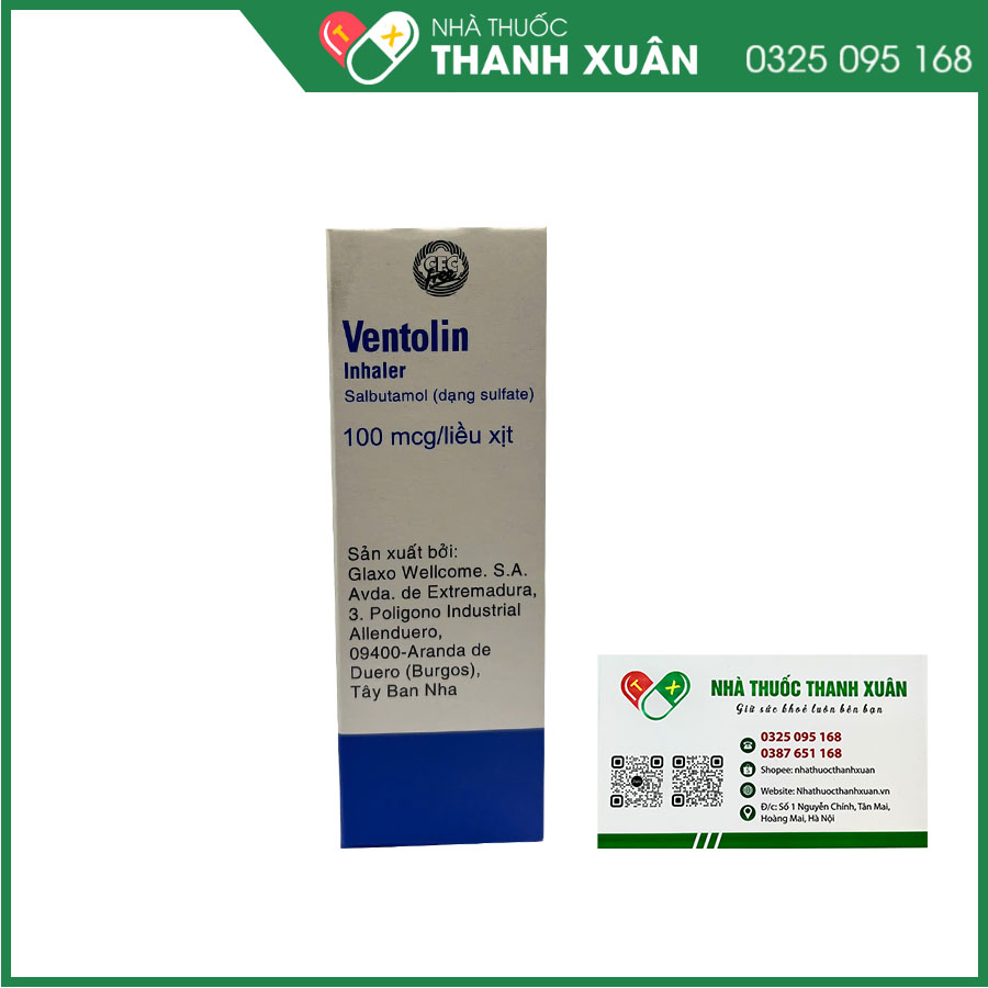 Ventolin Inhaler 100mcg/liều xịt điều trị co thắt phế quản cấp và mãn tính