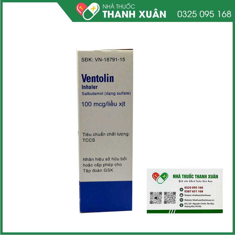 Ventolin Inhaler 100mcg/liều xịt điều trị co thắt phế quản cấp và mãn tính