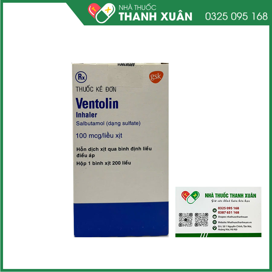 Ventolin Inhaler 100mcg/liều xịt điều trị co thắt phế quản cấp và mãn tính