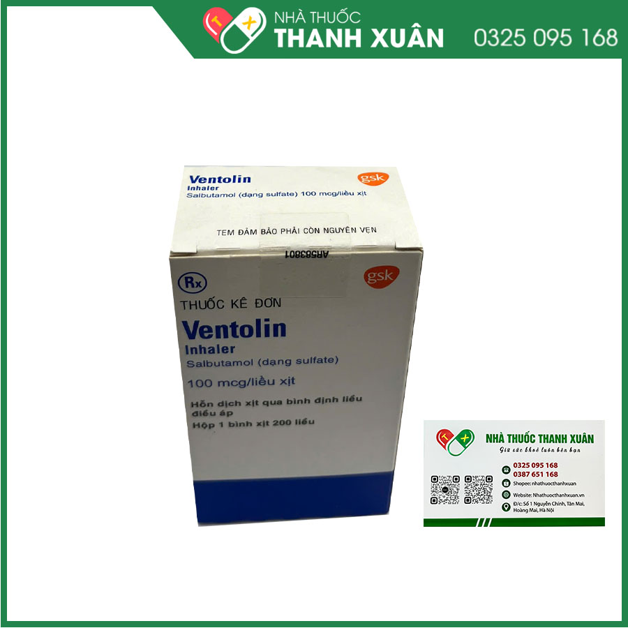 Ventolin Inhaler 100mcg/liều xịt điều trị co thắt phế quản cấp và mãn tính