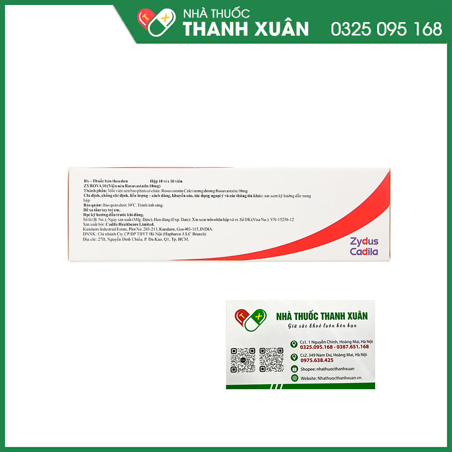 Zyrova 10mg thuốc điều trị rối loạn mỡ máu, rối loạn lipid máu